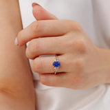 ALYA - Chatham® Oval Blue Sapphire Starburst Cluster Shoulder Set Engagement Ring 18k Rose Gold
