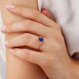 ALYA - Chatham® Oval Blue Sapphire Starburst Cluster Shoulder Set Engagement Ring 18k Rose Gold
