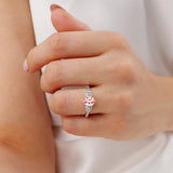 ALYA - Chatham® Oval Champagne True Sapphire Starburst Cluster Shoulder Set Engagement Ring 18k White Gold