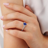 ALYA - Chatham® Oval Blue Sapphire Starburst Cluster Shoulder Set Engagement Ring 950 Platinum