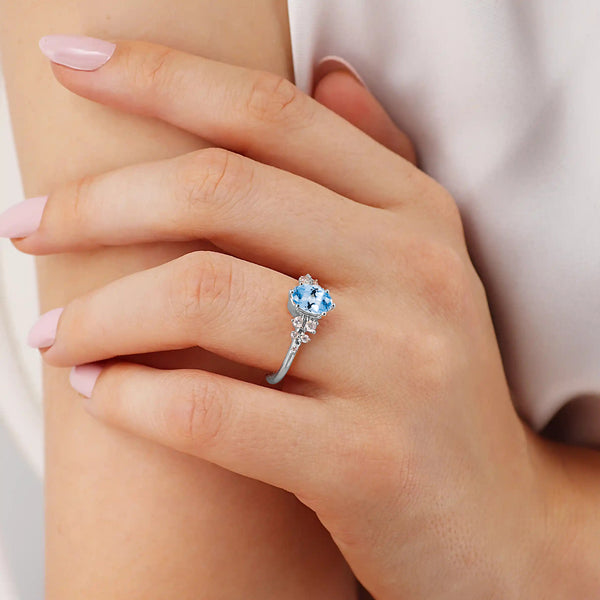 ALYA - Chatham® Oval Aqua Spinel Starburst Cluster Shoulder Set Engagement Ring 950 Platinum