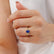ALYA - Oval Blue Sapphire Starburst Cluster Shoulder Set Engagement Ring 18k Yellow Gold