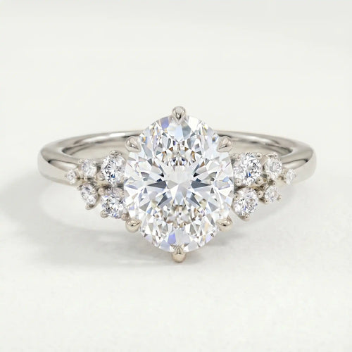 ALYA - Ready to Ship 1.56ct Oval Lab Diamond Starburst Cluster Shoulder Set Engagement Ring 950 Platinum