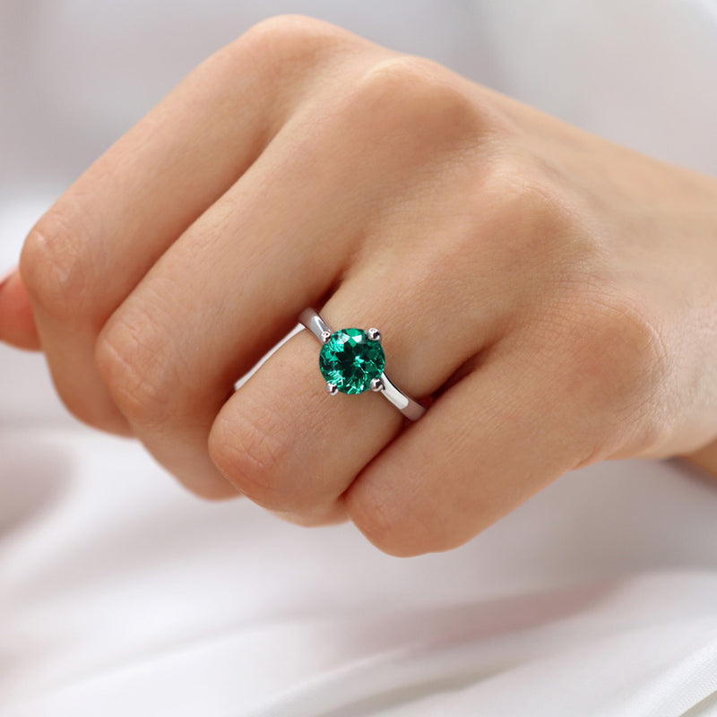 ANNORA - Chatham® lab Emerald 1.80ct Round Cut 950 Platinum Twist Solitaire Engagement Ring Lily Arkwright