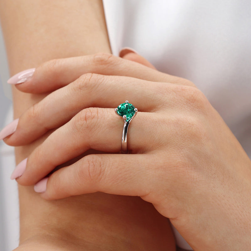 ANNORA - Chatham® Emerald 1.80ct Round Cut 950 Platinum Twist basket Solitaire Engagement Ring Lily Arkwright