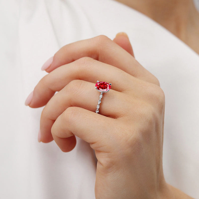 ALLURE - Chatham® Oval Ruby Solitaire Engagement Ring 18k White Gold