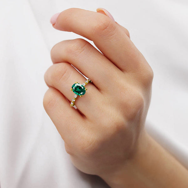ALLURE - Chatham® Oval Emerald Solitaire Engagement Ring 18k Yellow Gold