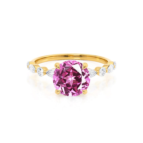 ALLURE - Chatham® Round Pink Sapphire Solitaire Engagement Ring 18k Yellow Gold