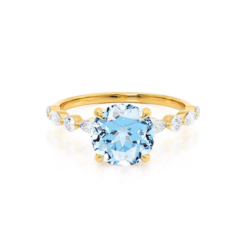 ALLURE - Chatham® Round Aqua Spinel Solitaire Engagement Ring 18k Yellow Gold