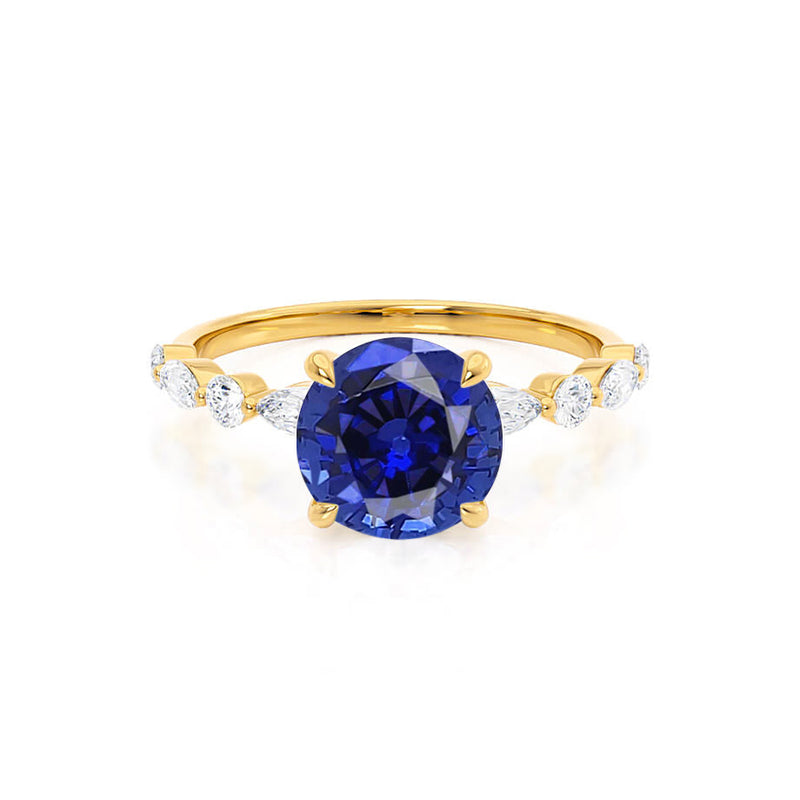 ALLURE - Chatham® Round Blue Sapphire Solitaire Engagement Ring 18k Yellow Gold
