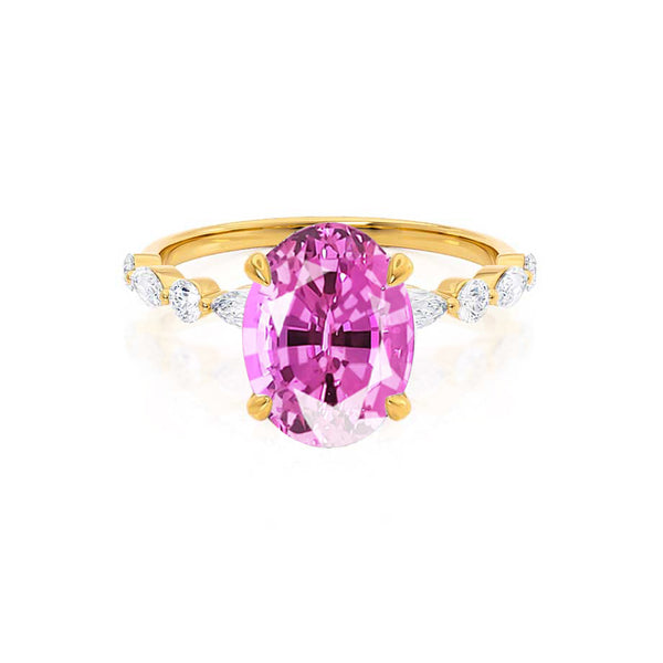 ALLURE - Chatham® Oval Pink Sapphire Solitaire Engagement Ring 18k Yellow Gold