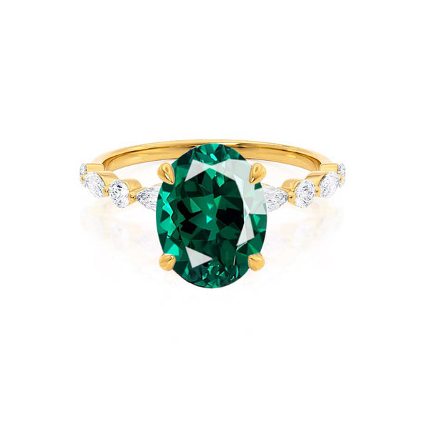 ALLURE - Chatham® Oval Emerald Solitaire Engagement Ring 18k Yellow Gold