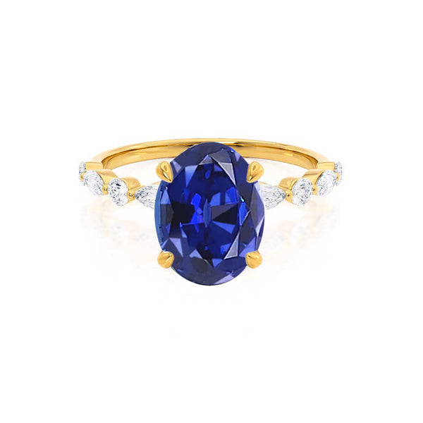 ALLURE - Chatham® Oval Blue Sapphire Solitaire Engagement Ring 18k Yellow Gold
