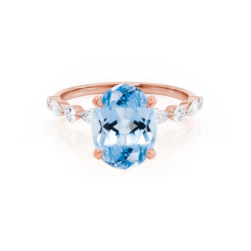 ALLURE - Chatham® Oval Aqua Spinel Solitaire Engagement Ring 18k Rose Gold