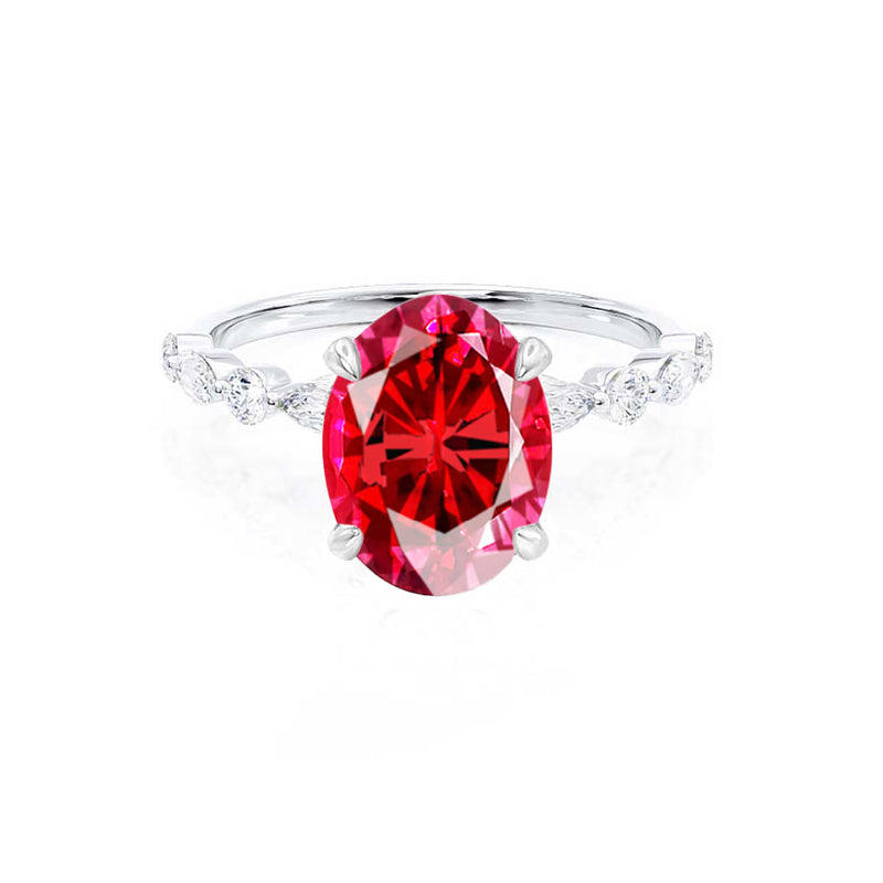 ALLURE - Chatham® Oval Ruby Solitaire Engagement Ring 18k White Gold