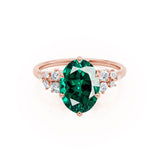 ALYA - Chatham® Oval Emerald Starburst Cluster Shoulder Set Engagement Ring 18k Rose Gold
