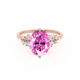 ALYA - Chatham® Oval Pink Sapphire Starburst Cluster Shoulder Set Engagement Ring 18k Rose Gold