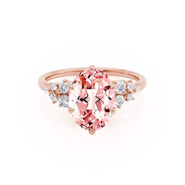 ALYA - Chatham® Oval Champagne True Sapphire Starburst Cluster Shoulder Set Engagement Ring 18k Rose Gold