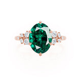 ALYA - Chatham® Oval Emerald Starburst Cluster Shoulder Set Engagement Ring 18k Rose Gold
