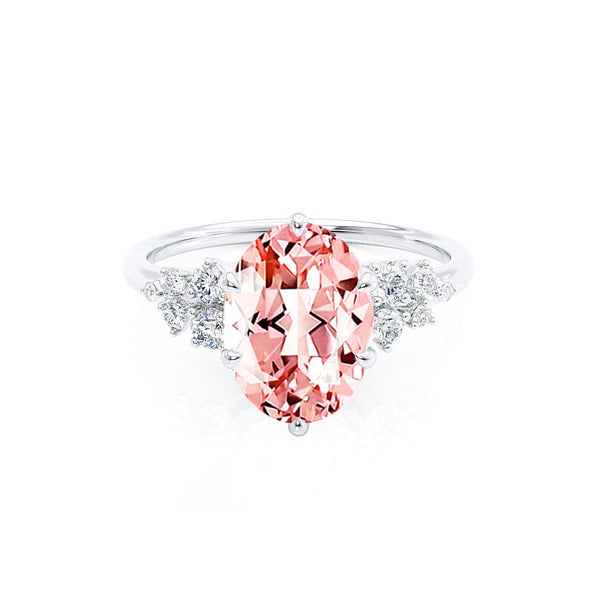 ALYA - Chatham® Oval Champagne True Sapphire Starburst Cluster Shoulder Set Engagement Ring 18k White Gold
