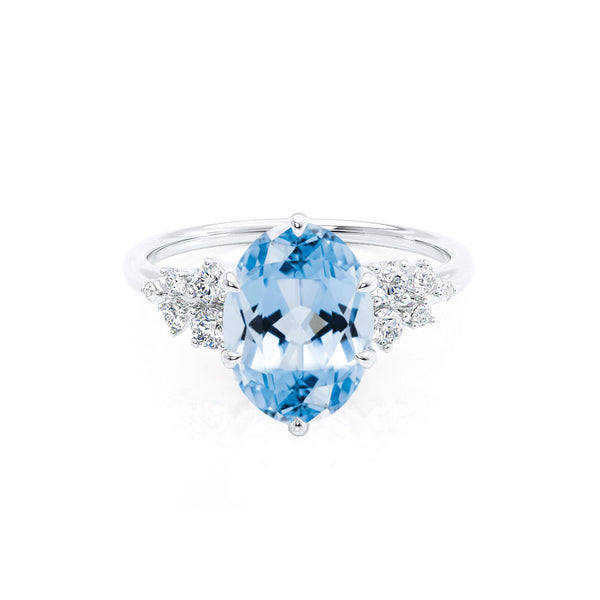 ALYA - Chatham® Oval Aqua Spinel Starburst Cluster Shoulder Set Engagement Ring 950 Platinum