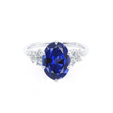 ALYA - Chatham® Oval Blue Sapphire Starburst Cluster Shoulder Set Engagement Ring 950 Platinum
