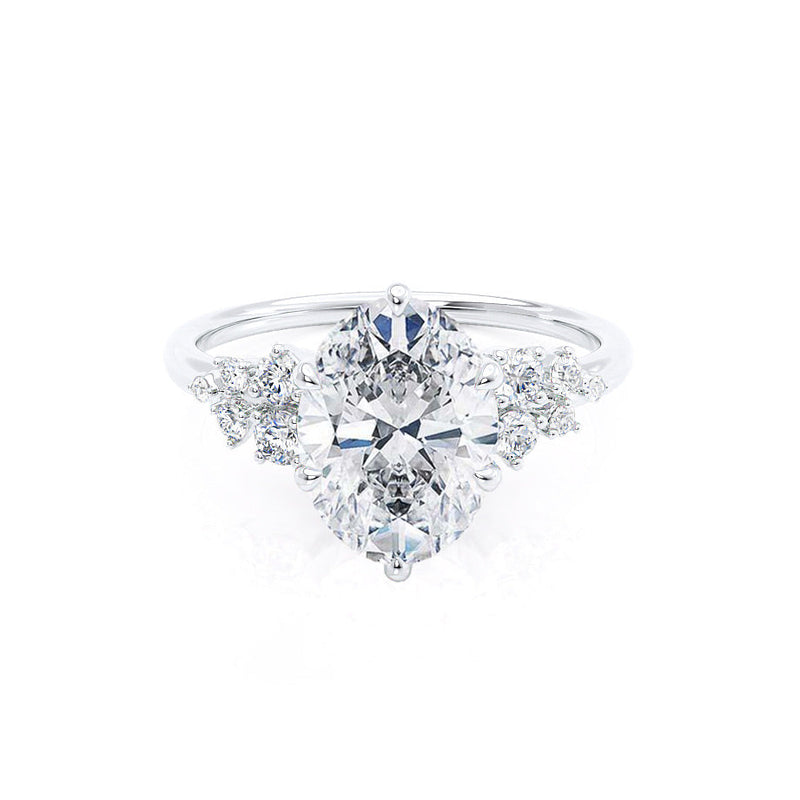 ALYA - Oval Natural Diamond Starburst Cluster Shoulder Set Engagement Ring 950 Platinum Engagement Ring Lily Arkwright