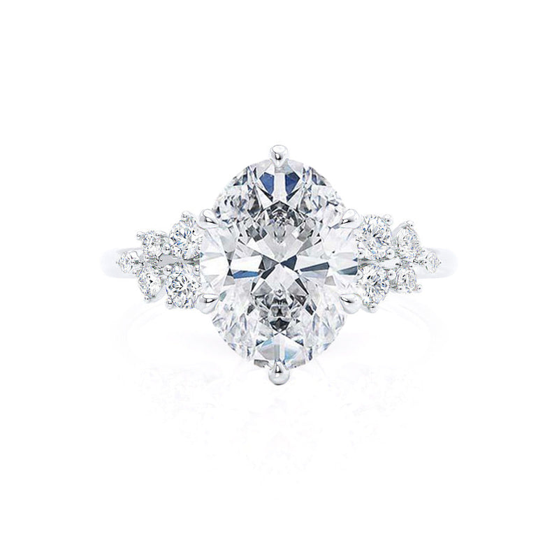 ALYA - Oval Natural Diamond Starburst Cluster Shoulder Set Engagement Ring 950 Platinum Engagement Ring Lily Arkwright