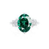 ALYA - Chatham® Oval Emerald Starburst Cluster Shoulder Set Engagement Ring 18k White Gold