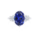 ALYA - Chatham® Oval Blue Sapphire Starburst Cluster Shoulder Set Engagement Ring 950 Platinum