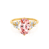 ALYA - Chatham® Oval Champagne True Sapphire Starburst Cluster Shoulder Set Engagement Ring 18k Yellow Gold