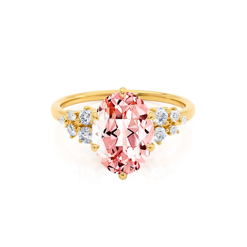 ALYA - Chatham® Oval Champagne True Sapphire Starburst Cluster Shoulder Set Engagement Ring 18k Yellow Gold