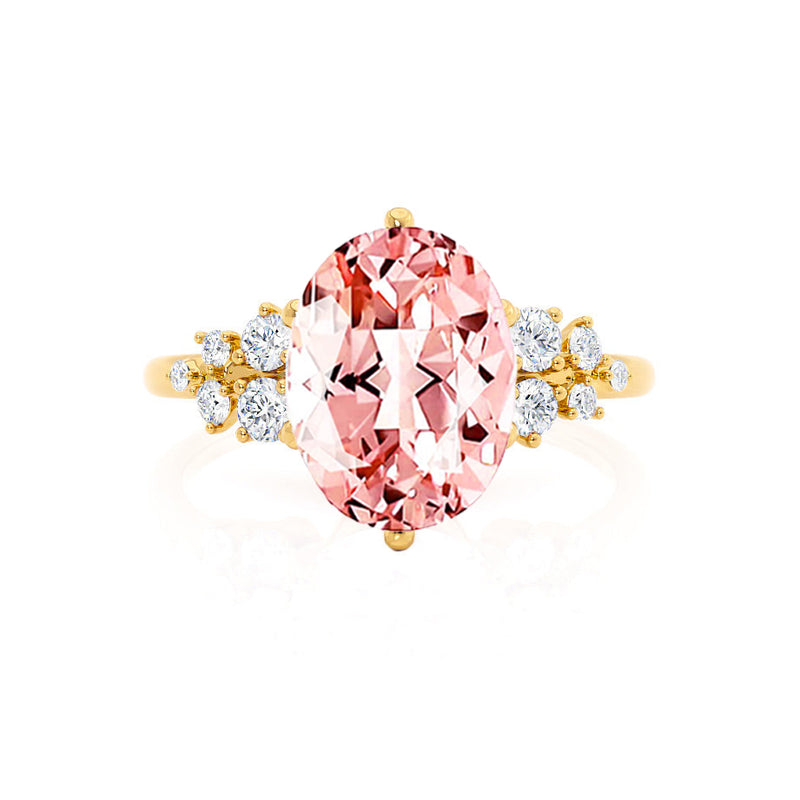 ALYA - Chatham® Oval Champagne True Sapphire Starburst Cluster Shoulder Set Engagement Ring 18k Yellow Gold