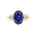 ALYA - Oval Blue Sapphire Starburst Cluster Shoulder Set Engagement Ring 18k Yellow Gold