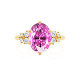 ALYA - Chatham® Oval Pink Sapphire Starburst Cluster Shoulder Set Engagement Ring 18k Yellow Gold