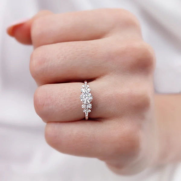 Alya 0.50ct brilliant round F- Colour Lab Diamond Engagement ring, cluster shoulder set, 950 platinum Lily Arkwright