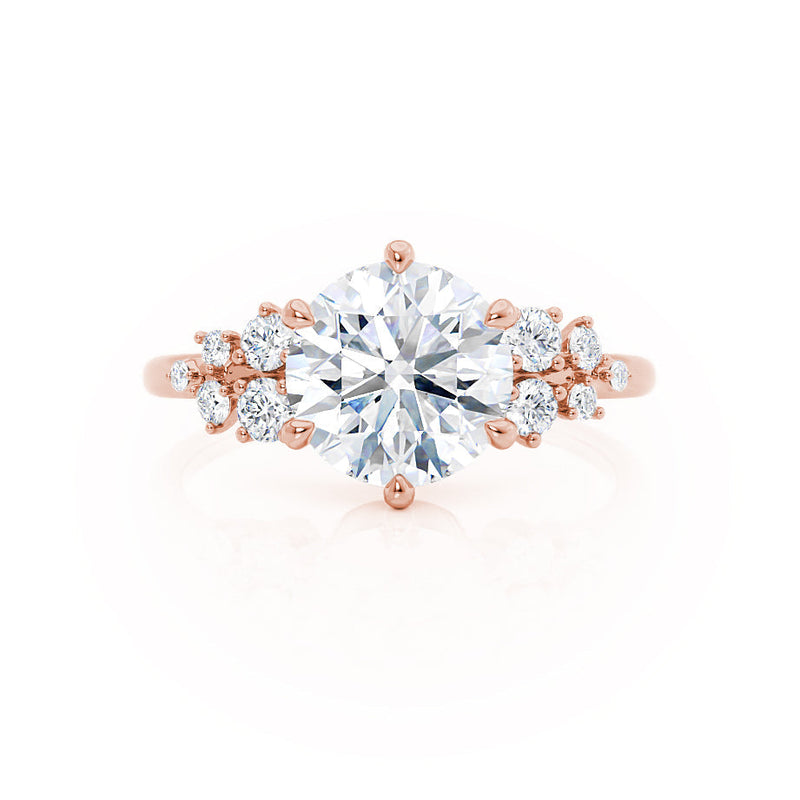 ALYA - Round Natural Diamond Starburst Cluster Shoulder Set Engagement Ring 18k Rose Gold Engagement Ring Lily Arkwright