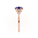 ALYA - Chatham® Oval Blue Sapphire Starburst Cluster Shoulder Set Engagement Ring 18k Rose Gold