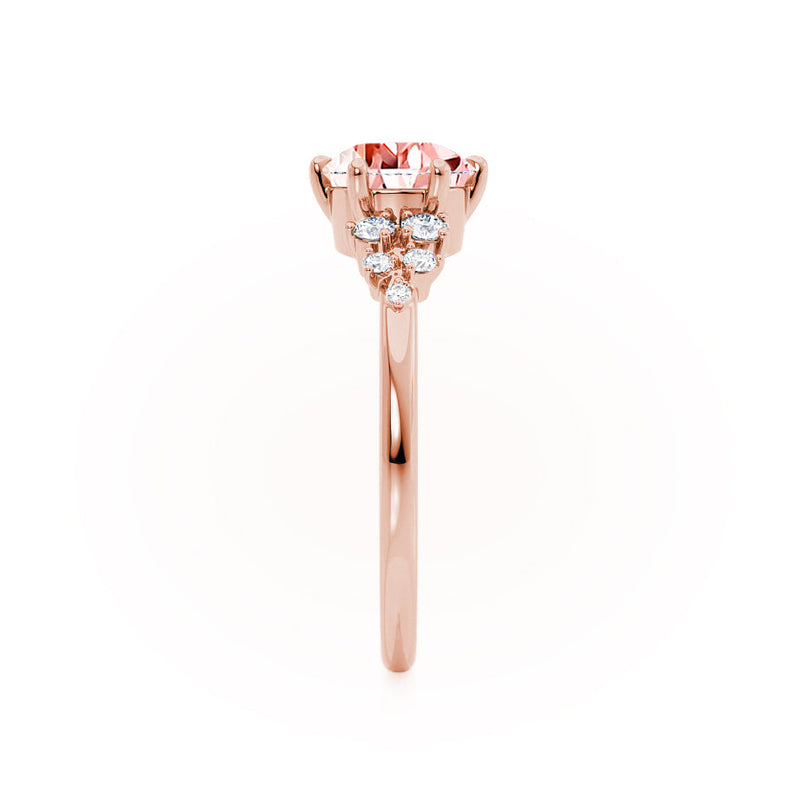 ALYA - Chatham® Oval Champagne True Sapphire Starburst Cluster Shoulder Set Engagement Ring 18k Rose Gold
