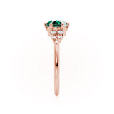 ALYA - Chatham® Oval Emerald Starburst Cluster Shoulder Set Engagement Ring 18k Rose Gold
