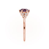 ALYA - Chatham® Oval Alexandrite Starburst Cluster Shoulder Set Engagement Ring 18k Rose Gold