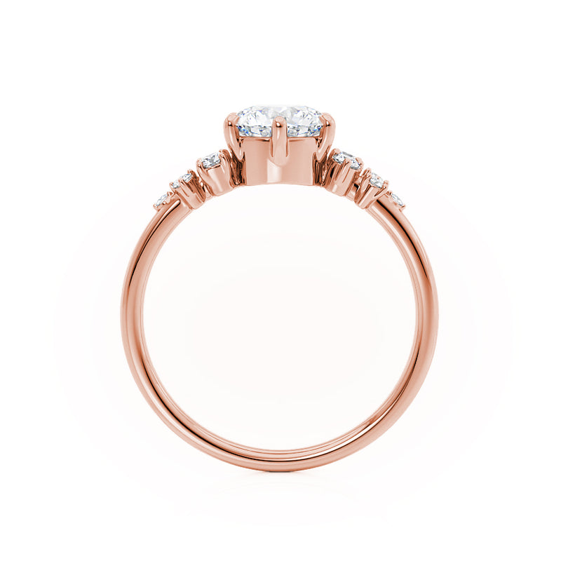 ALYA - Oval Starburst Cluster Shoulder Set Engagement Ring 18k Rose Gold Engagement Ring Lily Arkwright