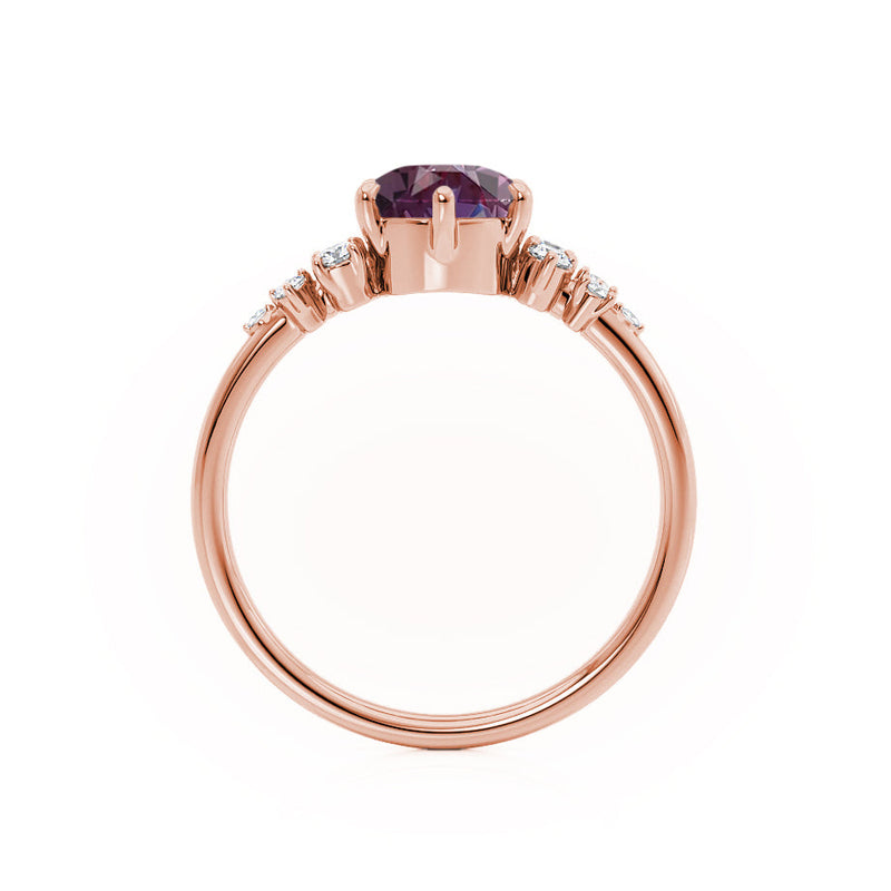 ALYA - Chatham® Oval Alexandrite Starburst Cluster Shoulder Set Engagement Ring 18k Rose Gold