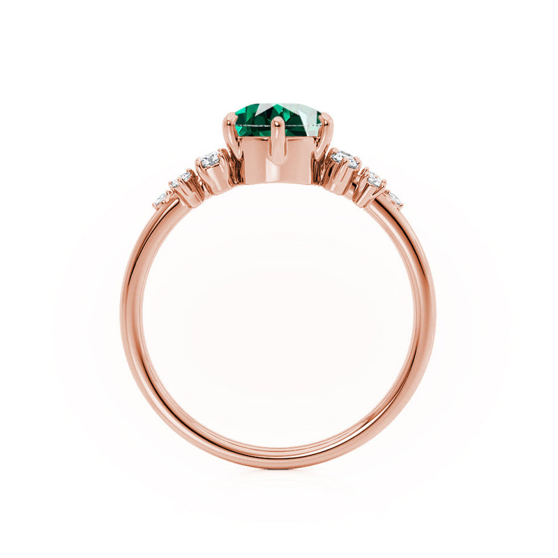ALYA - Chatham® Oval Emerald Starburst Cluster Shoulder Set Engagement Ring 18k Rose Gold