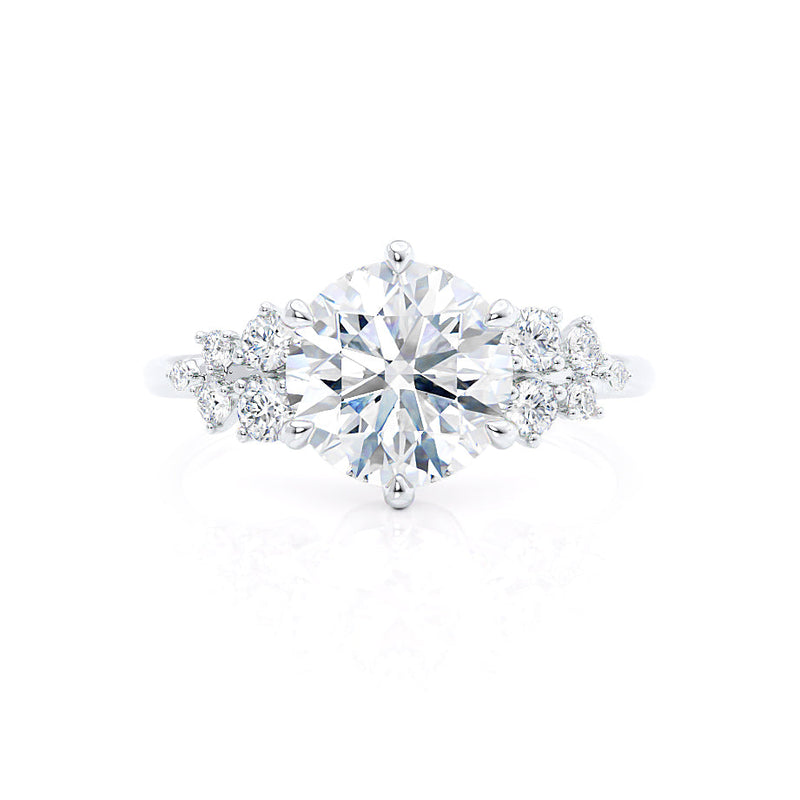 ALYA - Round Natural Diamond Starburst Cluster Shoulder Set Engagement Ring 18k White Gold Engagement Ring Lily Arkwright