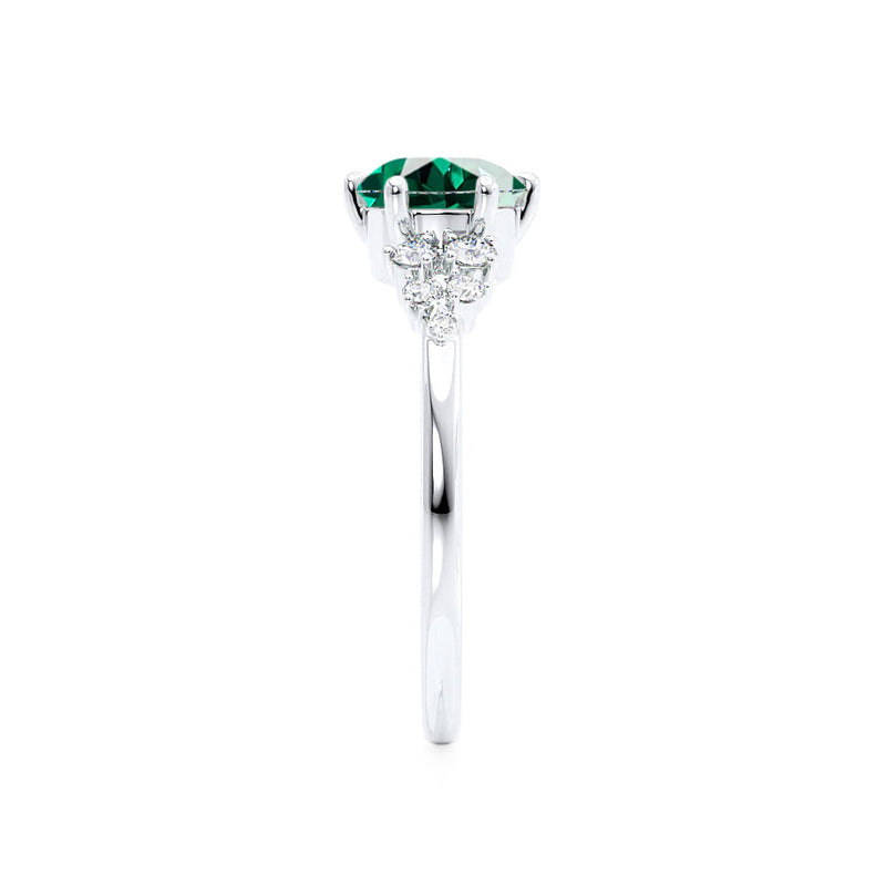 ALYA - Chatham® Oval Emerald Starburst Cluster Shoulder Set Engagement Ring 18k White Gold