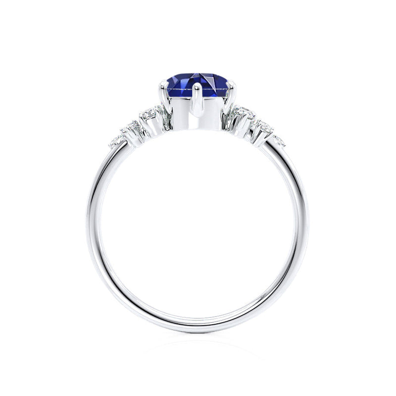 ALYA - Chatham® Oval Blue Sapphire Starburst Cluster Shoulder Set Engagement Ring 950 Platinum