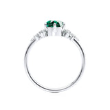 ALYA - Chatham® Oval Emerald Starburst Cluster Shoulder Set Engagement Ring 18k White Gold
