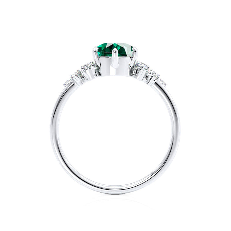 ALYA - Chatham® Oval Emerald Starburst Cluster Shoulder Set Engagement Ring 18k White Gold