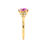 ALYA - Chatham® Oval Pink Sapphire Starburst Cluster Shoulder Set Engagement Ring 18k Yellow Gold